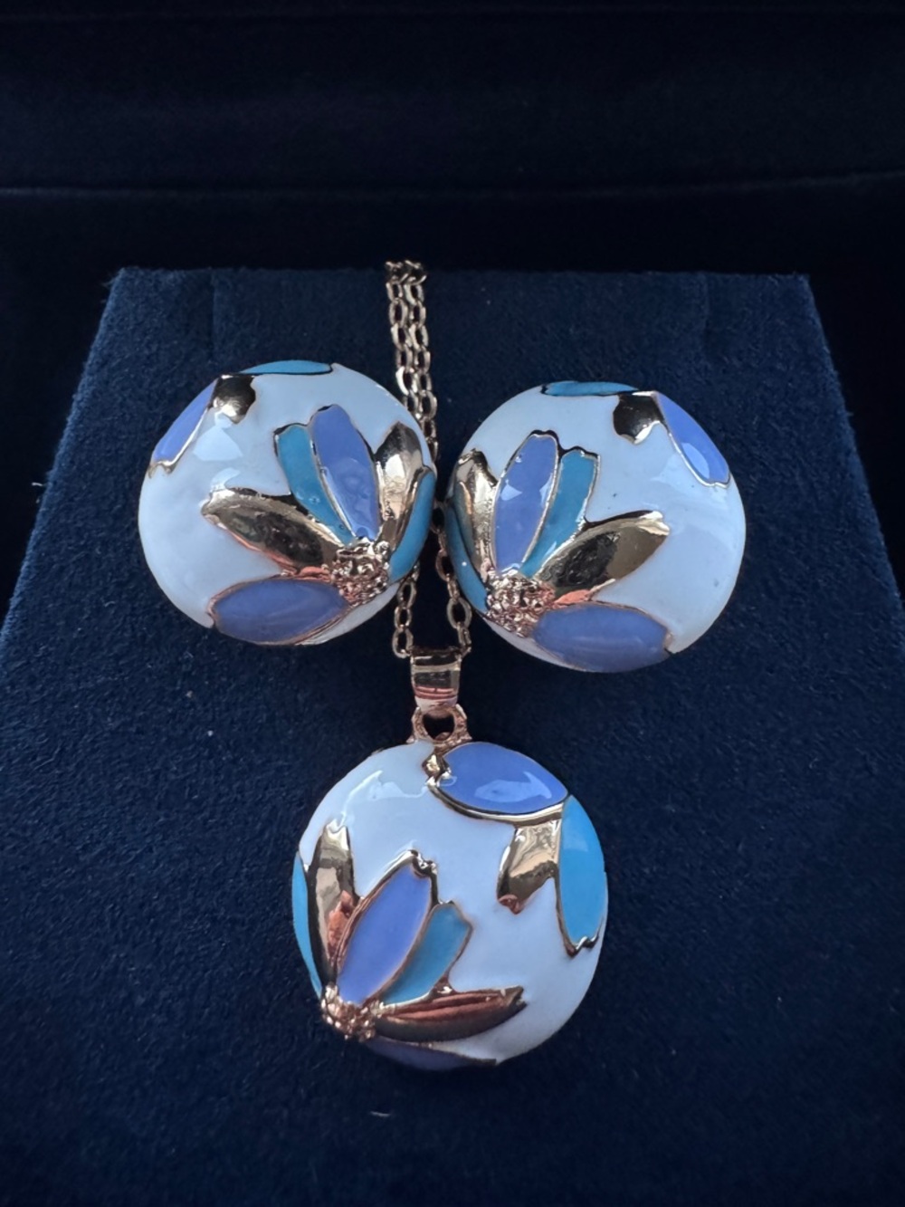 Mother’s Day Gift 🎁 Gold-Tone Floral Enamel Pendant Necklace & Earrings Set
